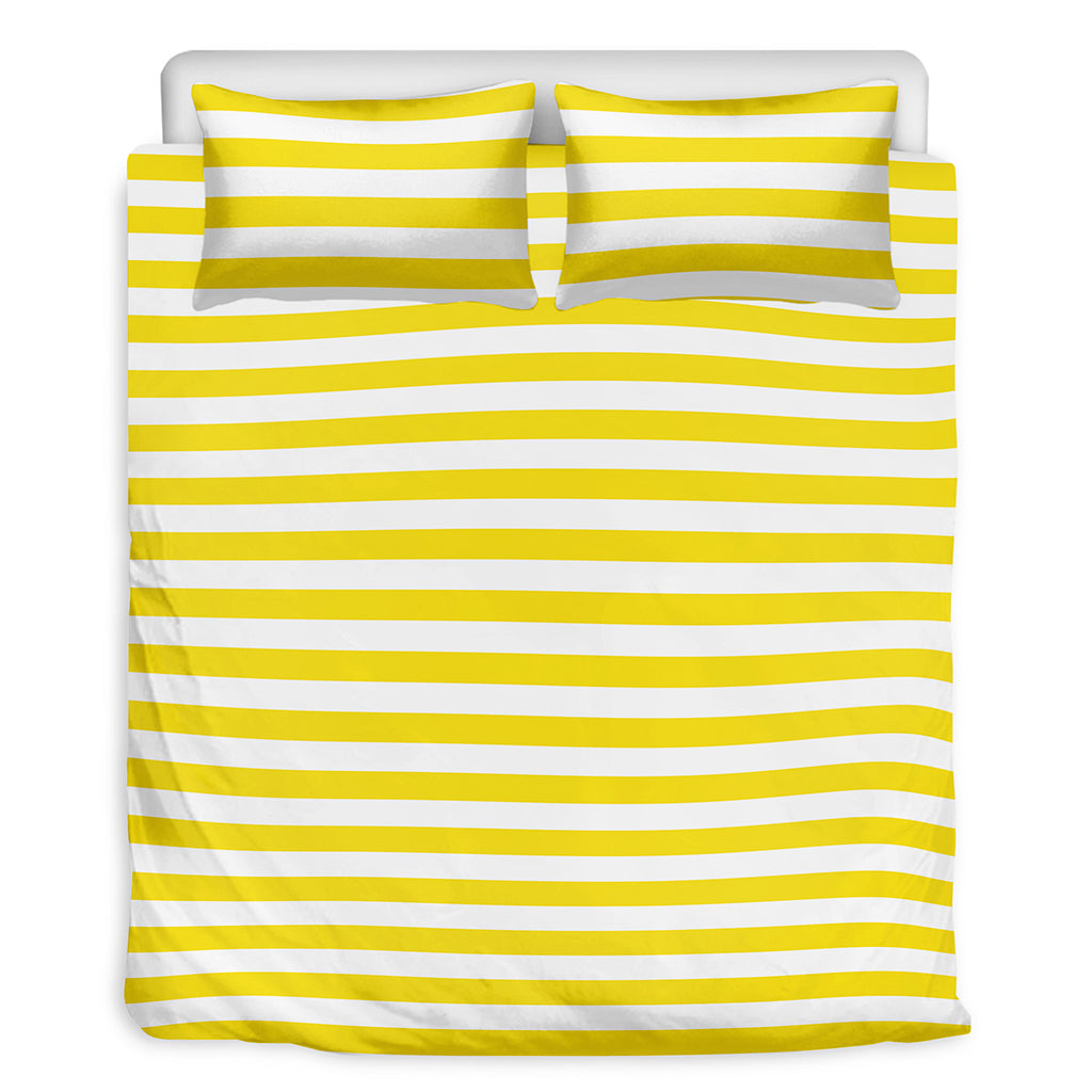 Yellow And White Striped Pattern Print Duvet Cover Bedding Set