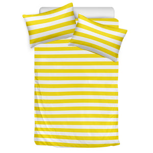 Yellow And White Striped Pattern Print Duvet Cover Bedding Set