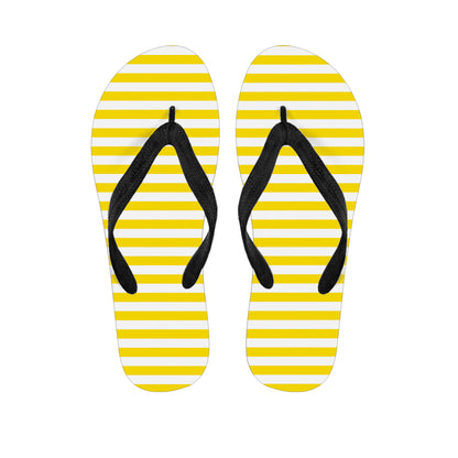 Yellow And White Striped Pattern Print Flip Flops