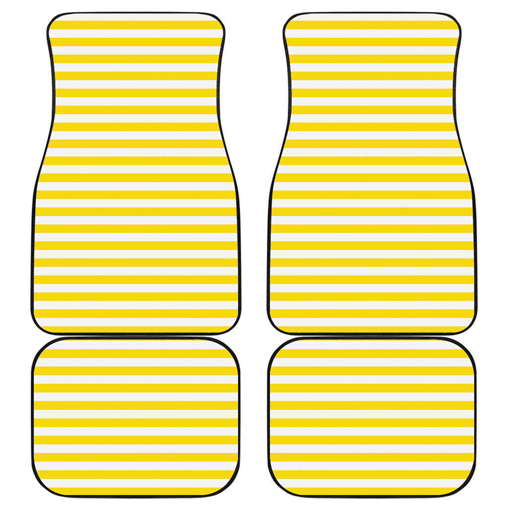 Yellow And White Striped Pattern Print Front and Back Car Floor Mats