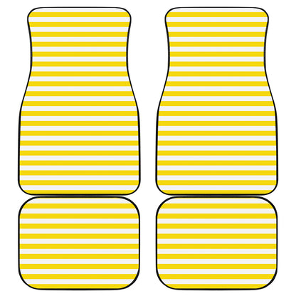 Yellow And White Striped Pattern Print Front and Back Car Floor Mats