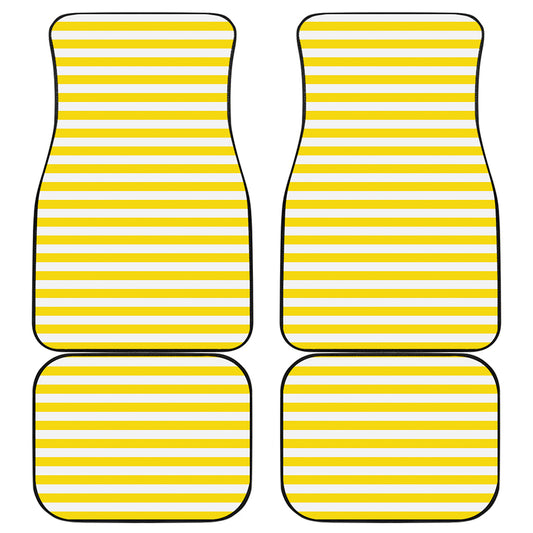 Yellow And White Striped Pattern Print Front and Back Car Floor Mats