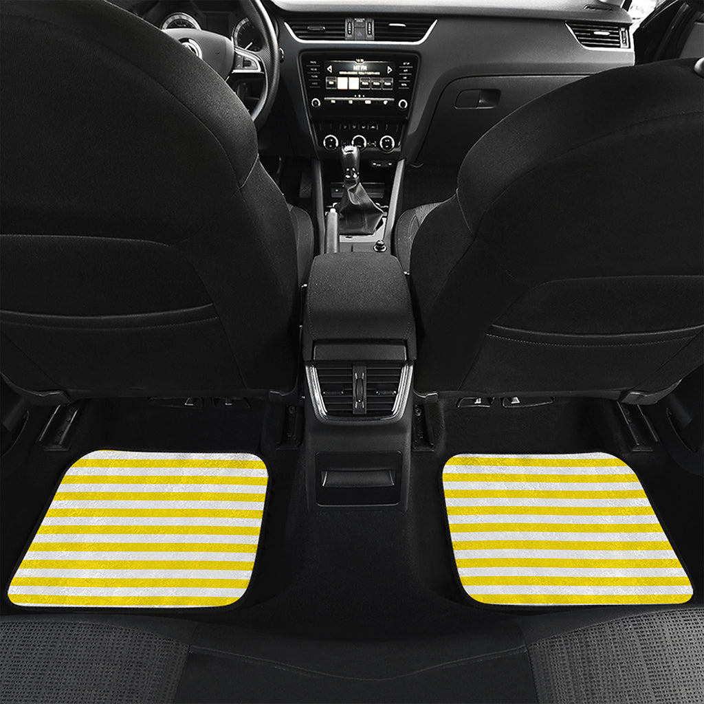 Yellow And White Striped Pattern Print Front and Back Car Floor Mats