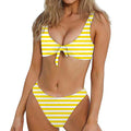 Yellow And White Striped Pattern Print Front Bow Tie Bikini
