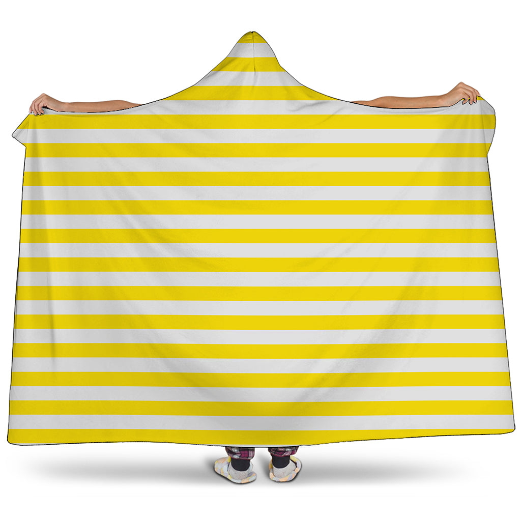 Yellow And White Striped Pattern Print Hooded Blanket
