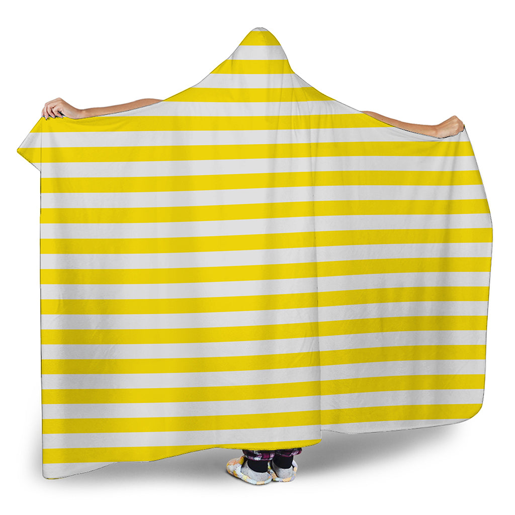 Yellow And White Striped Pattern Print Hooded Blanket