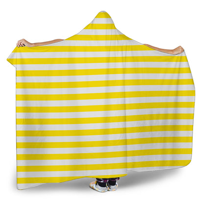 Yellow And White Striped Pattern Print Hooded Blanket