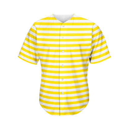Yellow And White Striped Pattern Print Men's Baseball Jersey