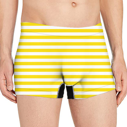 Yellow And White Striped Pattern Print Men's Boxer Briefs