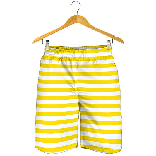 Yellow And White Striped Pattern Print Men's Shorts
