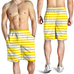 Yellow And White Striped Pattern Print Men's Shorts