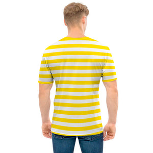 Yellow And White Striped Pattern Print Men's T-Shirt