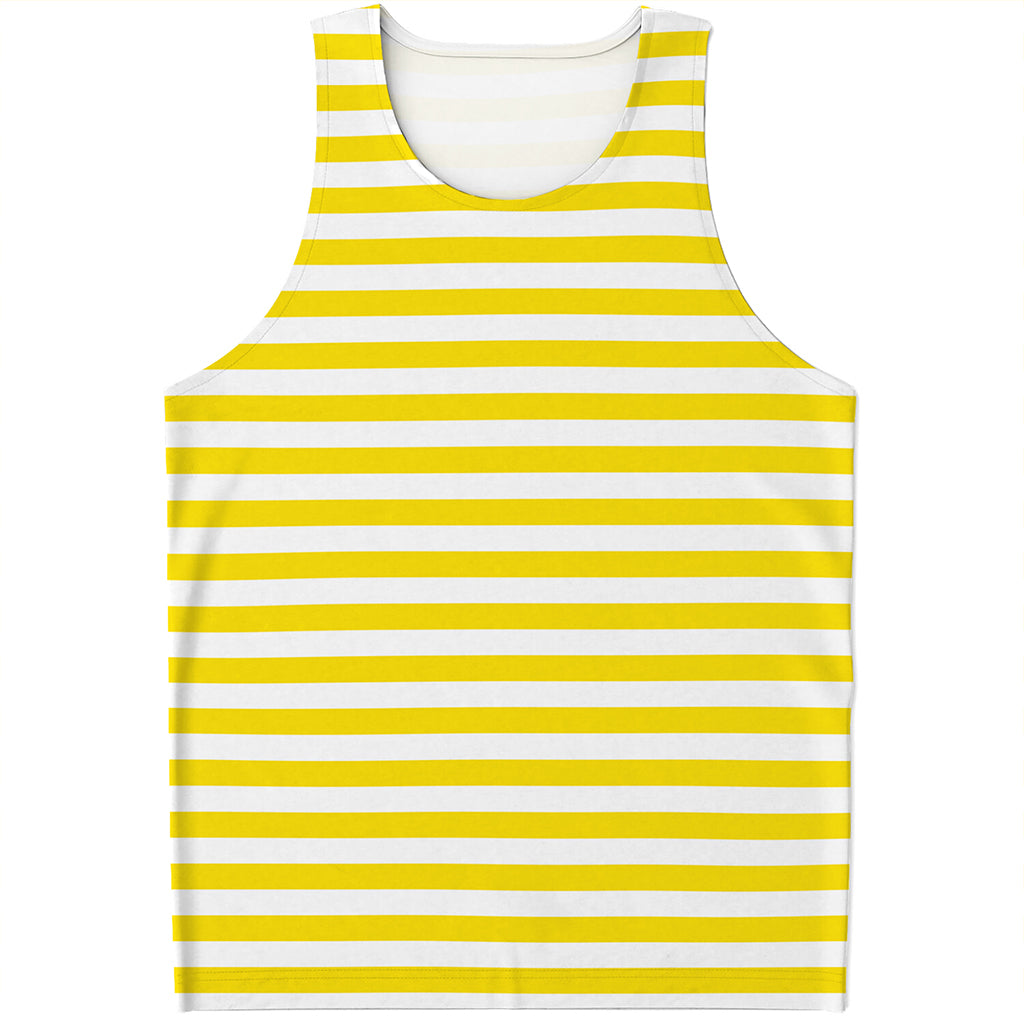 Yellow And White Striped Pattern Print Men's Tank Top