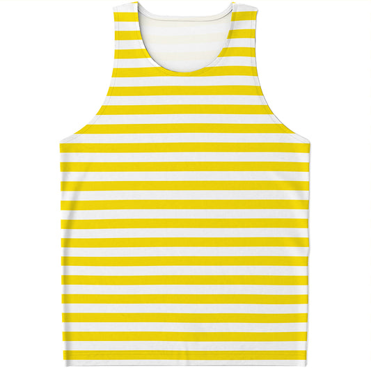 Yellow And White Striped Pattern Print Men's Tank Top