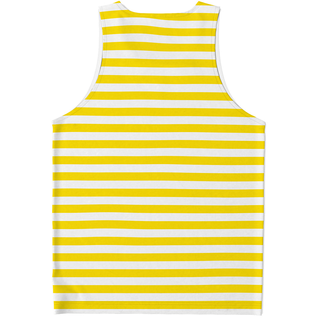 Yellow And White Striped Pattern Print Men's Tank Top