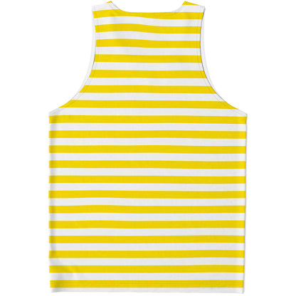 Yellow And White Striped Pattern Print Men's Tank Top