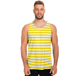 Yellow And White Striped Pattern Print Men's Tank Top