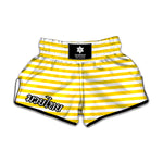 Yellow And White Striped Pattern Print Muay Thai Boxing Shorts