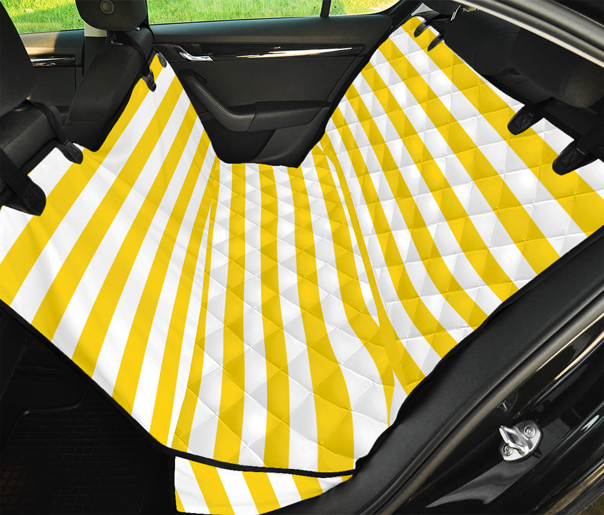 Yellow And White Striped Pattern Print Pet Car Back Seat Cover