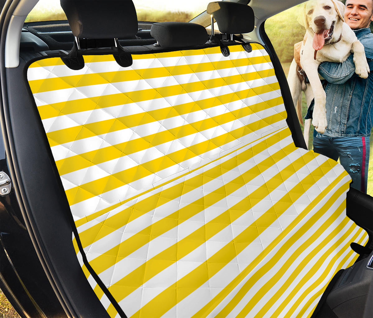 Yellow And White Striped Pattern Print Pet Car Back Seat Cover