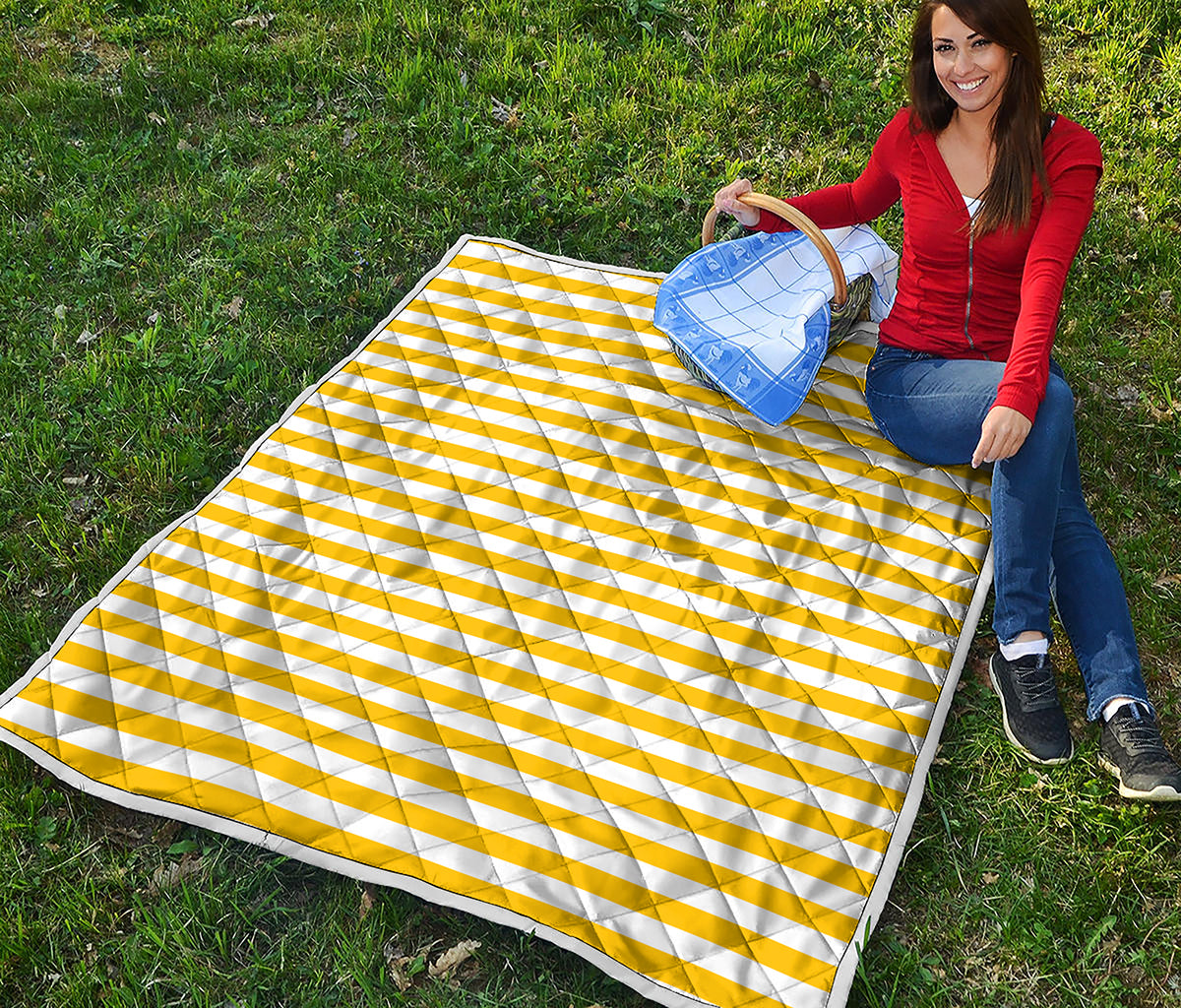 Yellow And White Striped Pattern Print Quilt