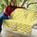 Yellow And White Striped Pattern Print Quilt