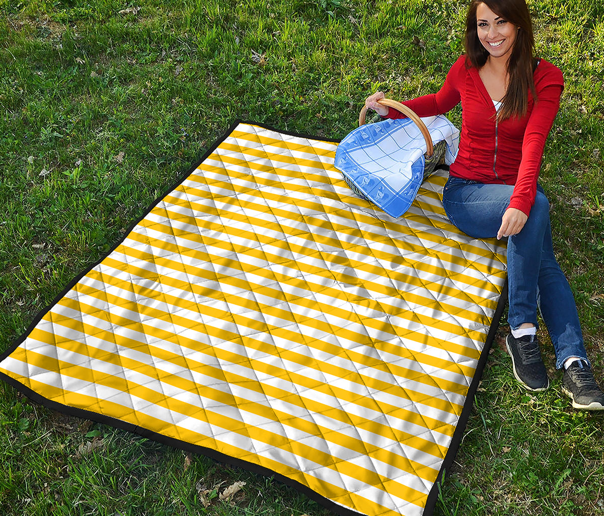 Yellow And White Striped Pattern Print Quilt