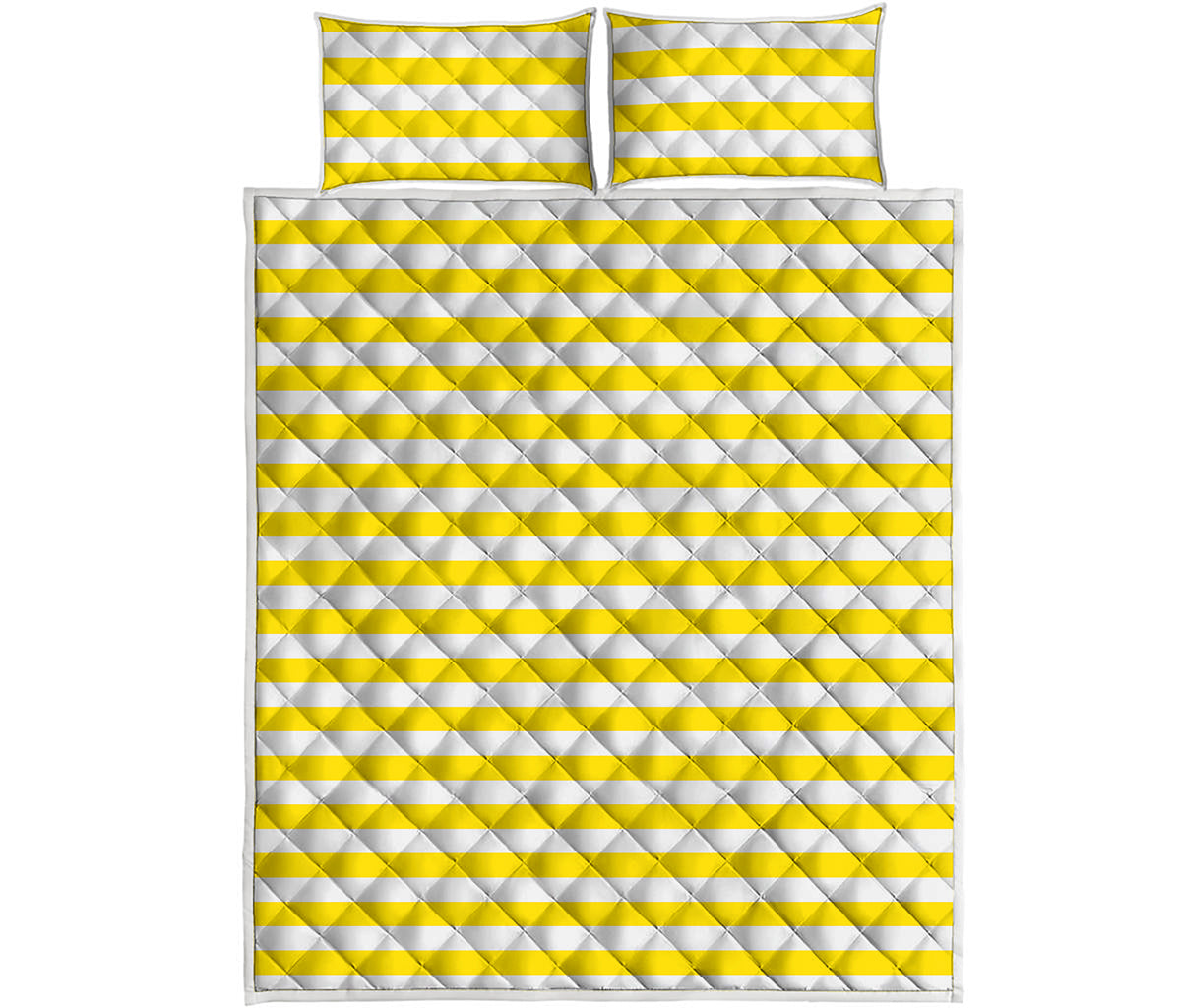 Yellow And White Striped Pattern Print Quilt Bed Set