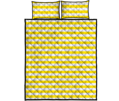 Yellow And White Striped Pattern Print Quilt Bed Set