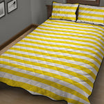 Yellow And White Striped Pattern Print Quilt Bed Set