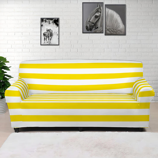 Yellow And White Striped Pattern Print Sofa Cover