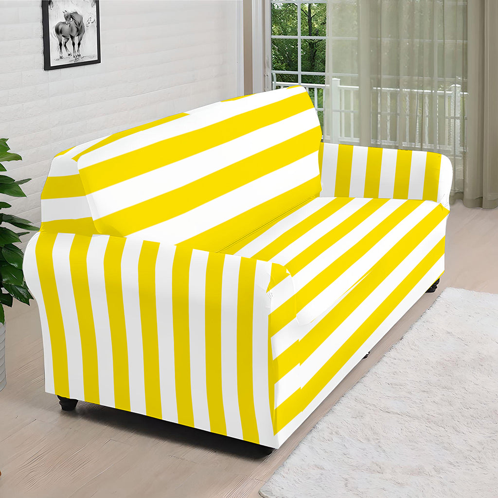 Yellow And White Striped Pattern Print Sofa Cover