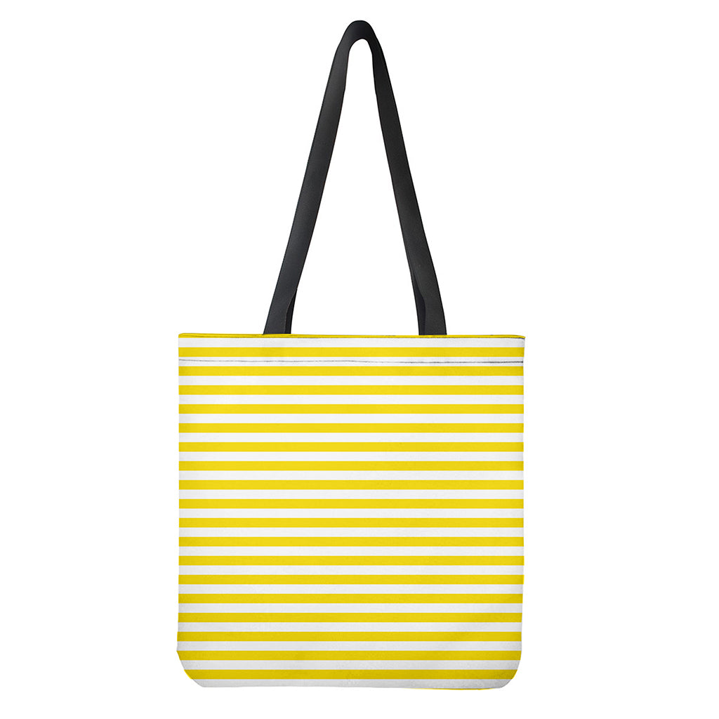 Yellow And White Striped Pattern Print Tote Bag