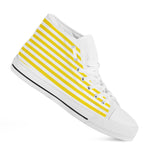 Yellow And White Striped Pattern Print White High Top Shoes