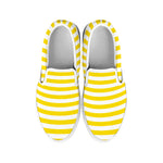 Yellow And White Striped Pattern Print White Slip On Shoes