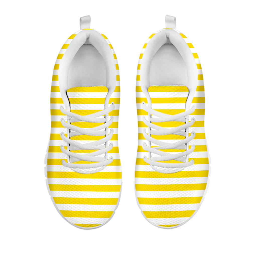 Yellow And White Striped Pattern Print White Sneakers