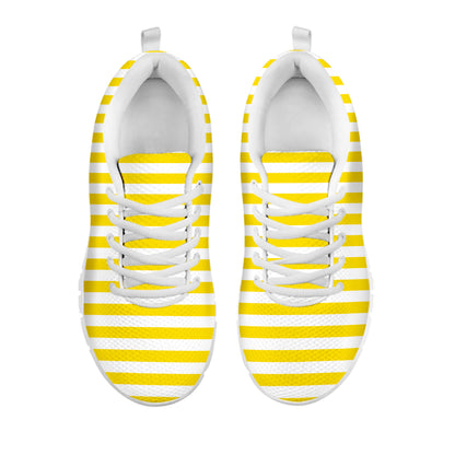 Yellow And White Striped Pattern Print White Sneakers