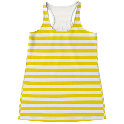 Yellow And White Striped Pattern Print Women's Racerback Tank Top