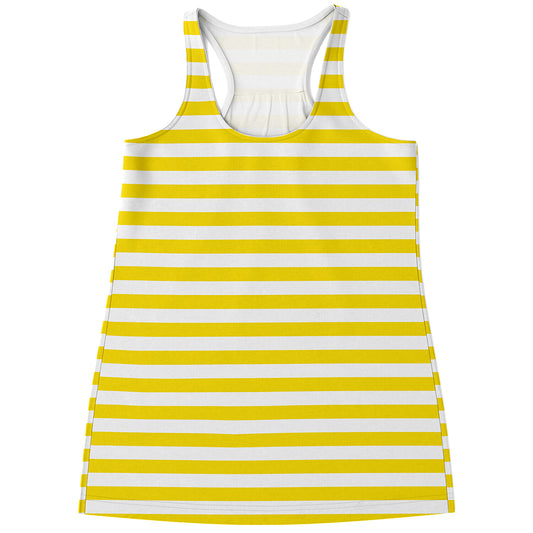 Yellow And White Striped Pattern Print Women's Racerback Tank Top