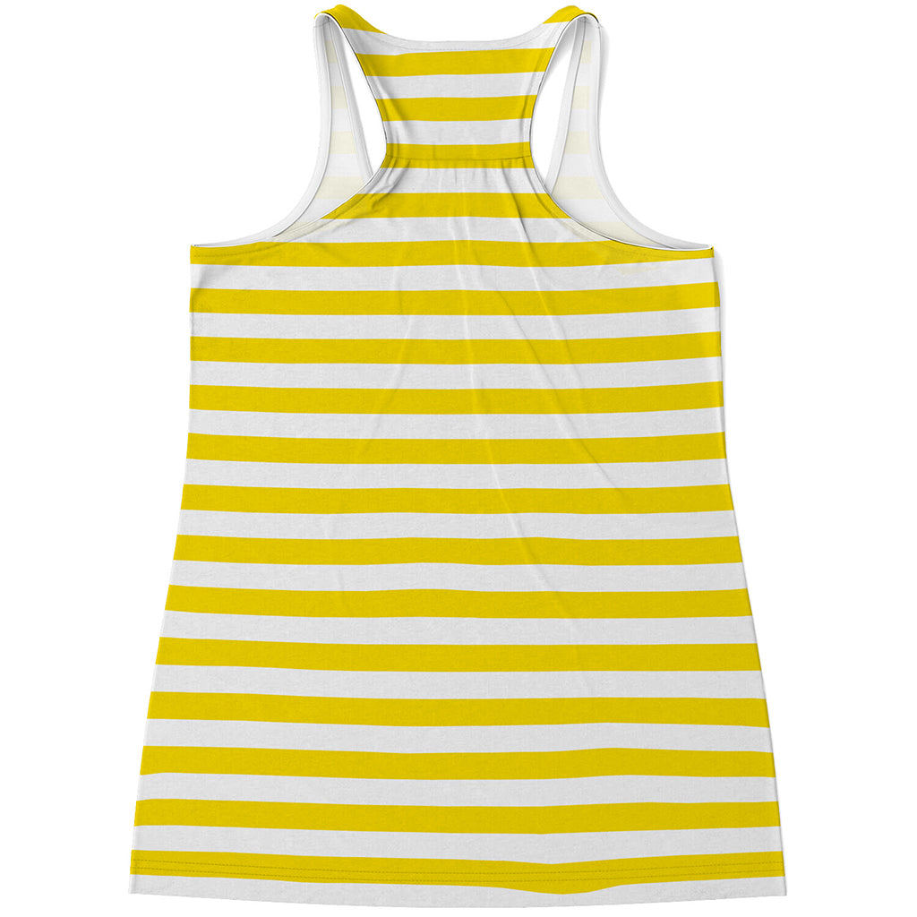 Yellow And White Striped Pattern Print Women's Racerback Tank Top