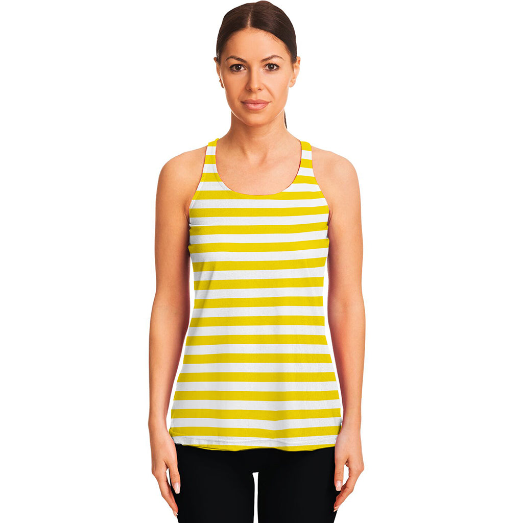 Yellow And White Striped Pattern Print Women's Racerback Tank Top
