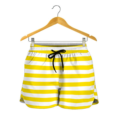 Yellow And White Striped Pattern Print Women's Shorts