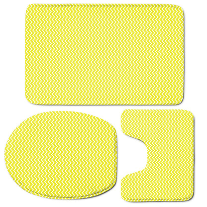 Yellow And White Zigzag Pattern Print 3 Piece Bath Mat Set