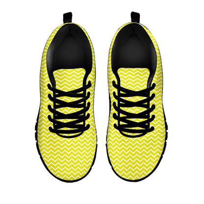 Yellow And White Zigzag Pattern Print Black Sneakers