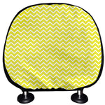 Yellow And White Zigzag Pattern Print Car Headrest Covers