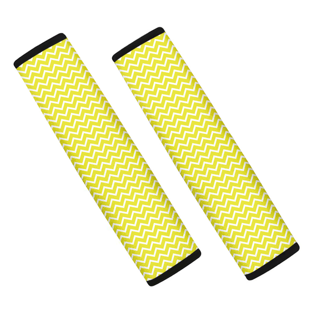 Yellow And White Zigzag Pattern Print Car Seat Belt Covers