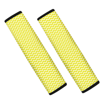 Yellow And White Zigzag Pattern Print Car Seat Belt Covers