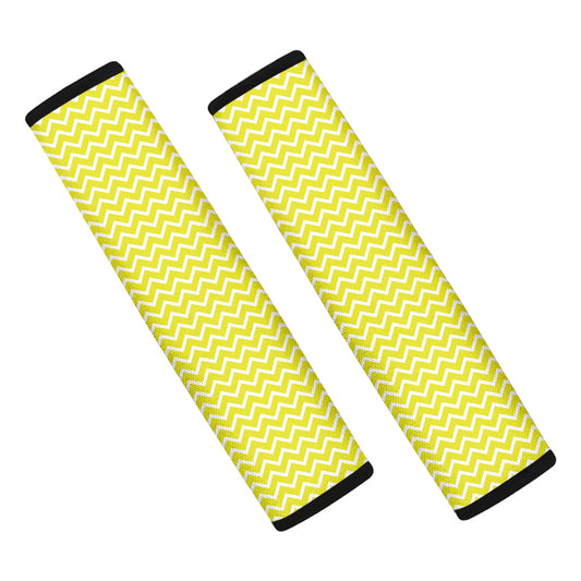 Yellow And White Zigzag Pattern Print Car Seat Belt Covers