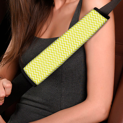 Yellow And White Zigzag Pattern Print Car Seat Belt Covers