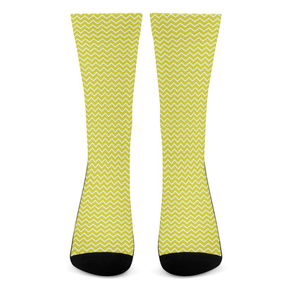 Yellow And White Zigzag Pattern Print Crew Socks